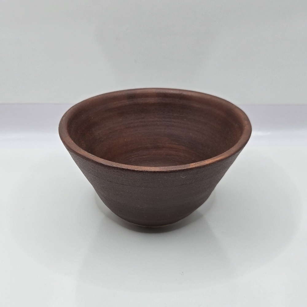 Vintage Handmade Pottery Studio Matte Brown Bowl Signed Art Deco 4.5"D 2.5"H